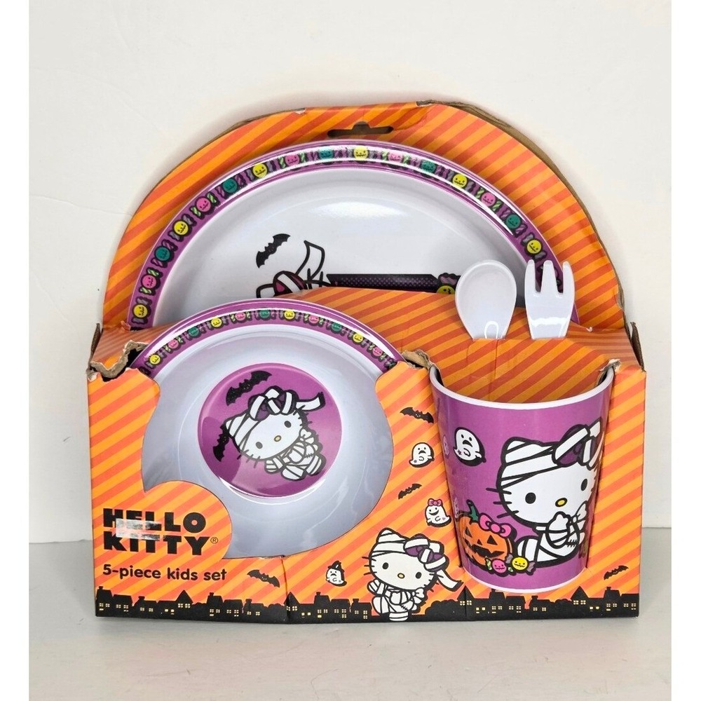 Sanrio Hello Kitty Purple‎ Mummy Halloween Kids 5 Piece Meal Dinnerware Set